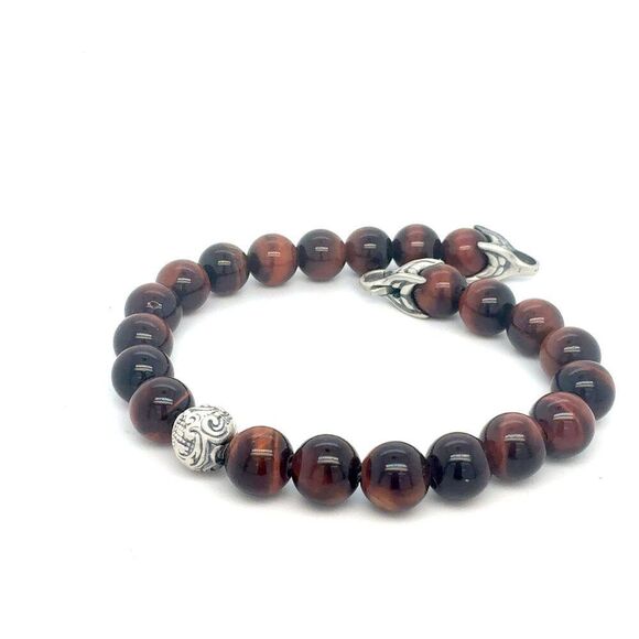 David Yurman Tiger Eye Carved Ball Bracelet 8" 8 mm Sterling Silver Estate DY566 - Picture 4 of 7